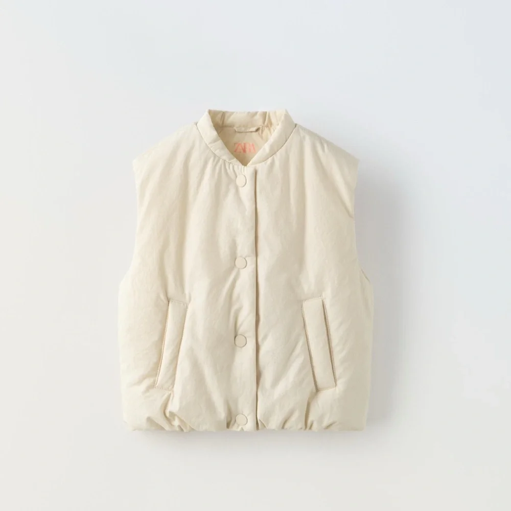 Zara|Kids Cream Padded Button Up Vest -Size 5-6 years